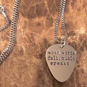 NWT- “when words fail music speaks” necklace guitar pic🦄3 for $15 /4 for $20🦄